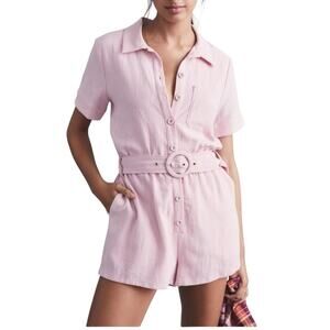 Lost + Wander Anthropologie Majorca Linen Blend Pink Short Sleeve Romper SMALL